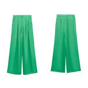 ZARA FULL LENGTH SATIN EFFECT PANTS EMERALD | 3067/441